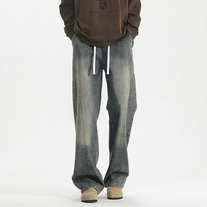 American-style Vintage Distressed Scimitar Jeans