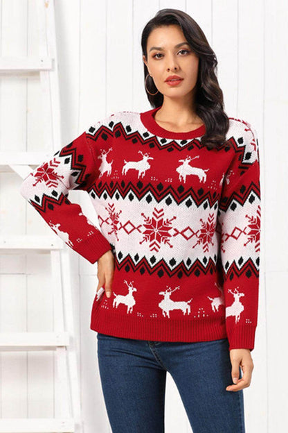 Reindeer Round Neck Sweater for Cozy Winter Style