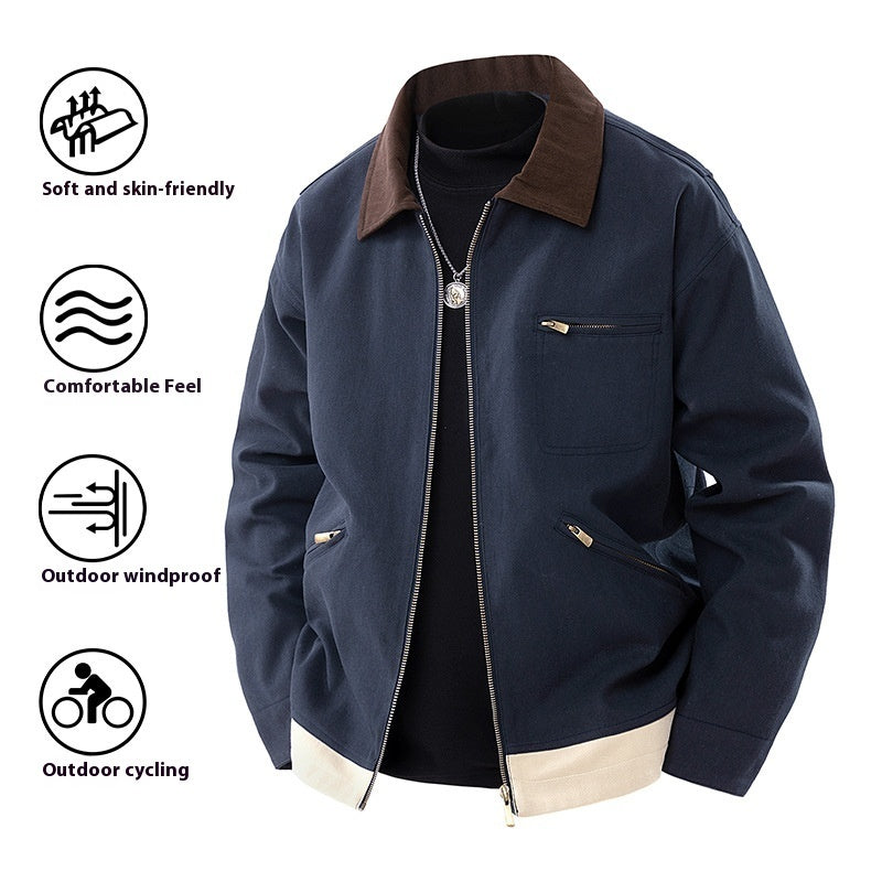 Spring And Autumn Contrast Color Lapels Workwear Jacket