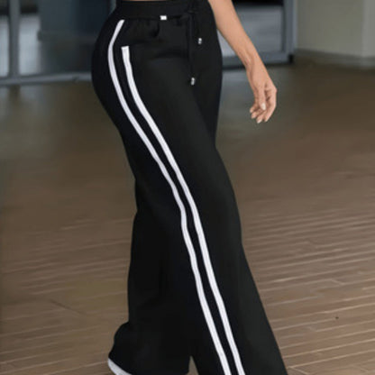 Women's High-waisted Lace-up Patchwork Casual Wide-leg Pants
