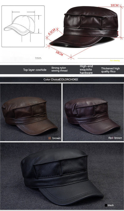 Autumn Winter Men's Genuine Leather Octagonal Cap