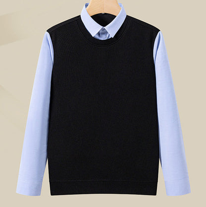 Winter Brushed Woolen Thickened Fake Two Pieces Sweaters Men