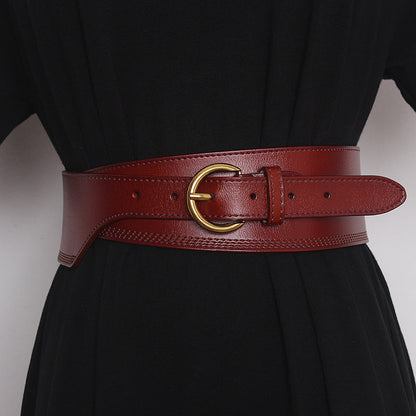 Japanese Pin Buckle Irregular Cowhide Embossed Girdle For Women
