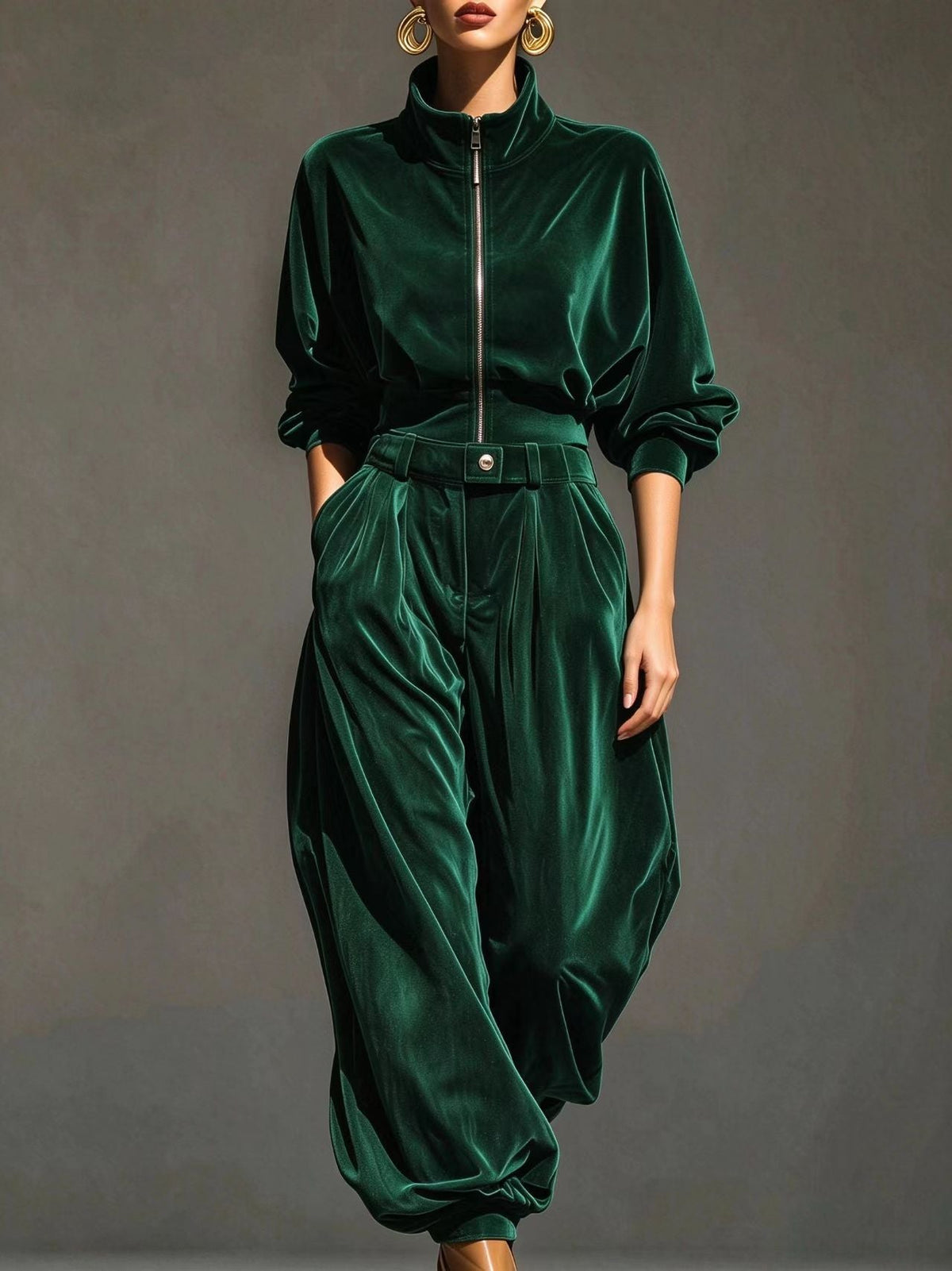 Women's Mandarin-collar Long-sleeve Pantsuit