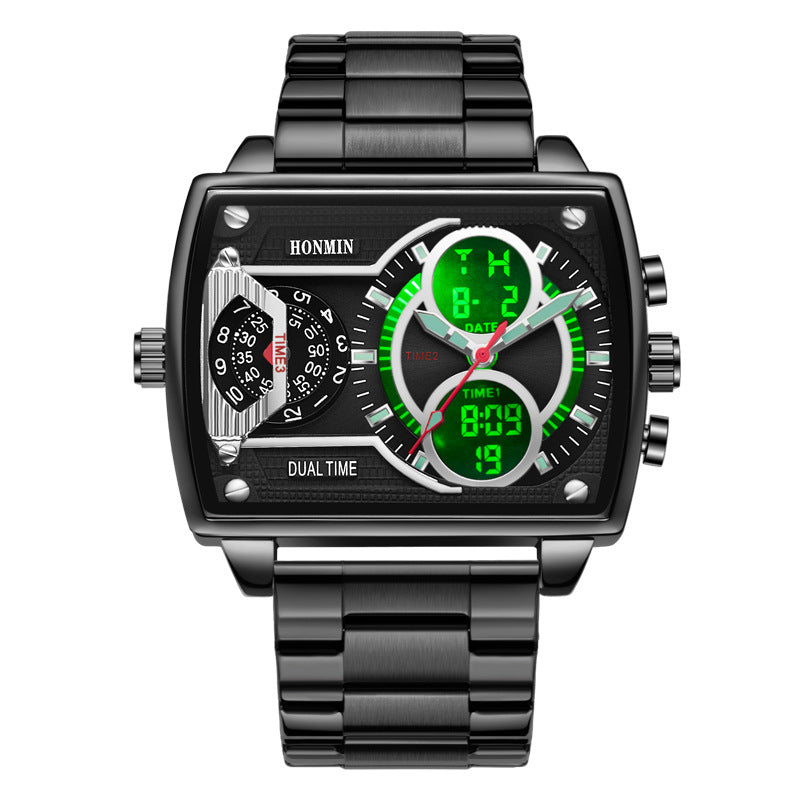 Three-Time-Zone Dual-Display Luminous Water-Resistant Sports Mens Watch