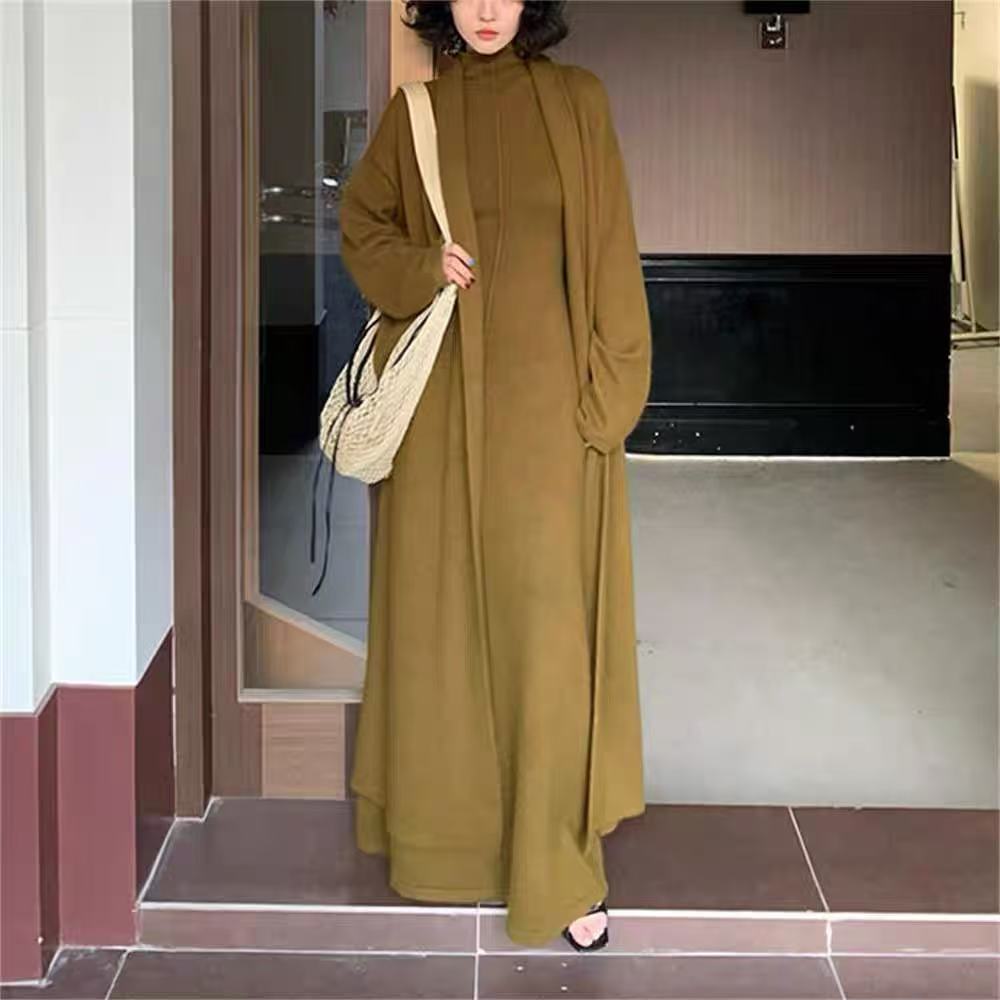 Laid-back Long Knit Cardigan And Sweater Set