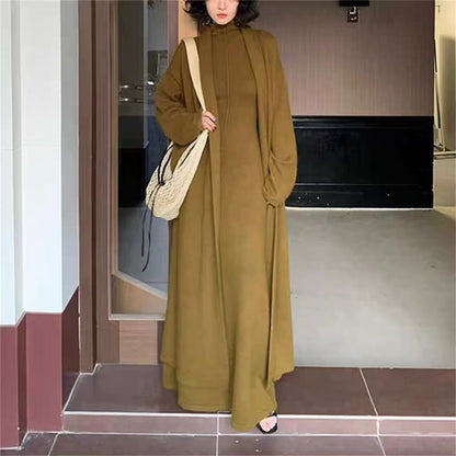 Laid-back Long Knit Cardigan And Sweater Set
