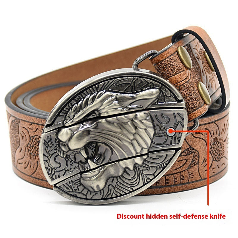 Personality Student Trendy Printing Engraving Smooth Buckle Knife Embossing Belt