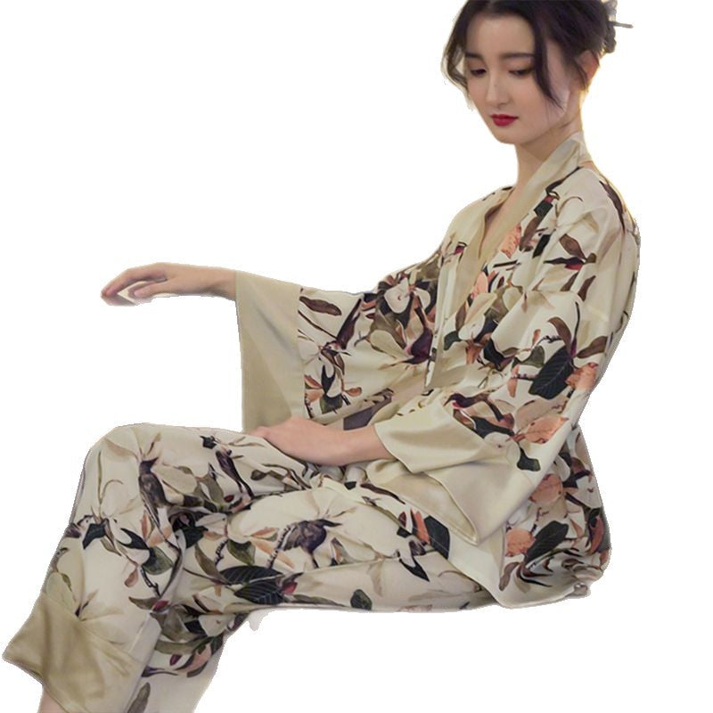 Lightweight Luxury Sleepwear Set With A Robe And Trousers