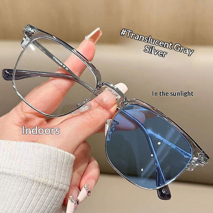 Half-frame Glasses Myopia Glasses Color-changing Stylish Eyewear