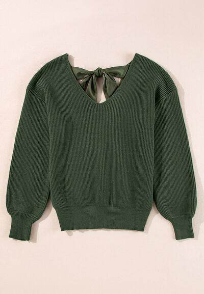 Tied Back V-Neck Long Sleeve Sweater for Women Fashion