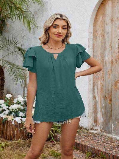 Cutout Round Neck Short Sleeve Blouse for Women Fashion