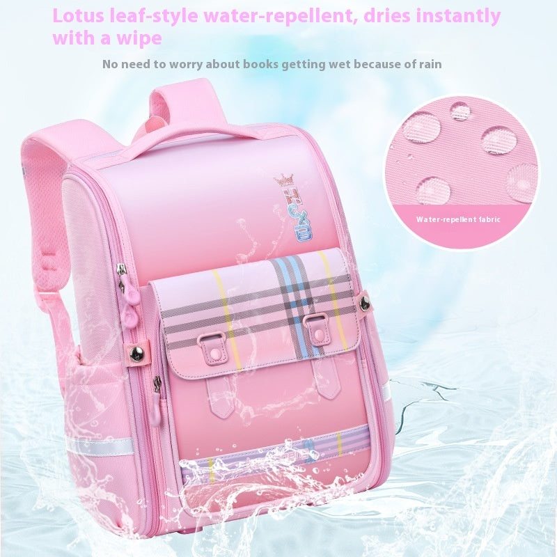 Plaid Schoolbag Grade Spine Protection Student Backpack