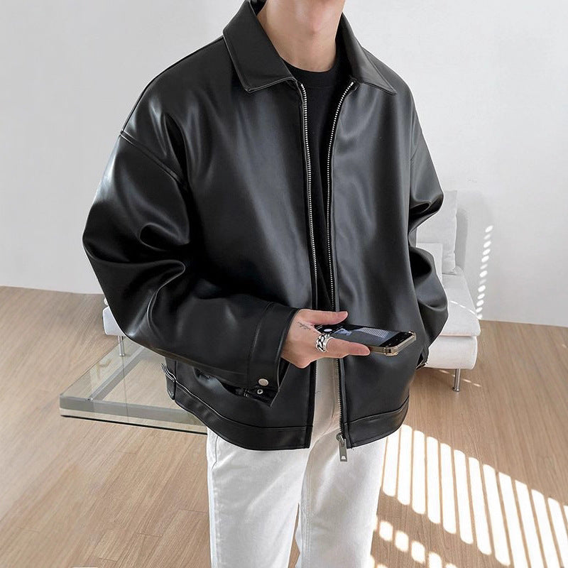 Men's Korean Leather Casual Baseball Jacket
