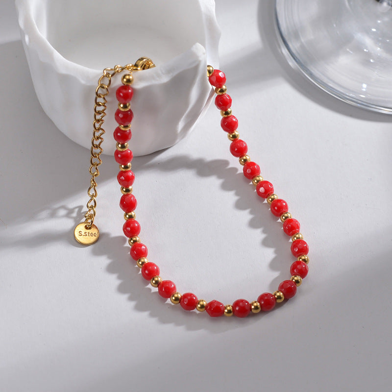 Stainless Steel Beaded Chain Bracelet For Women