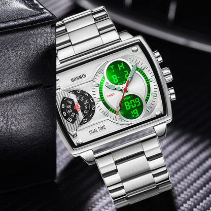 Three-Time-Zone Dual-Display Luminous Water-Resistant Sports Mens Watch