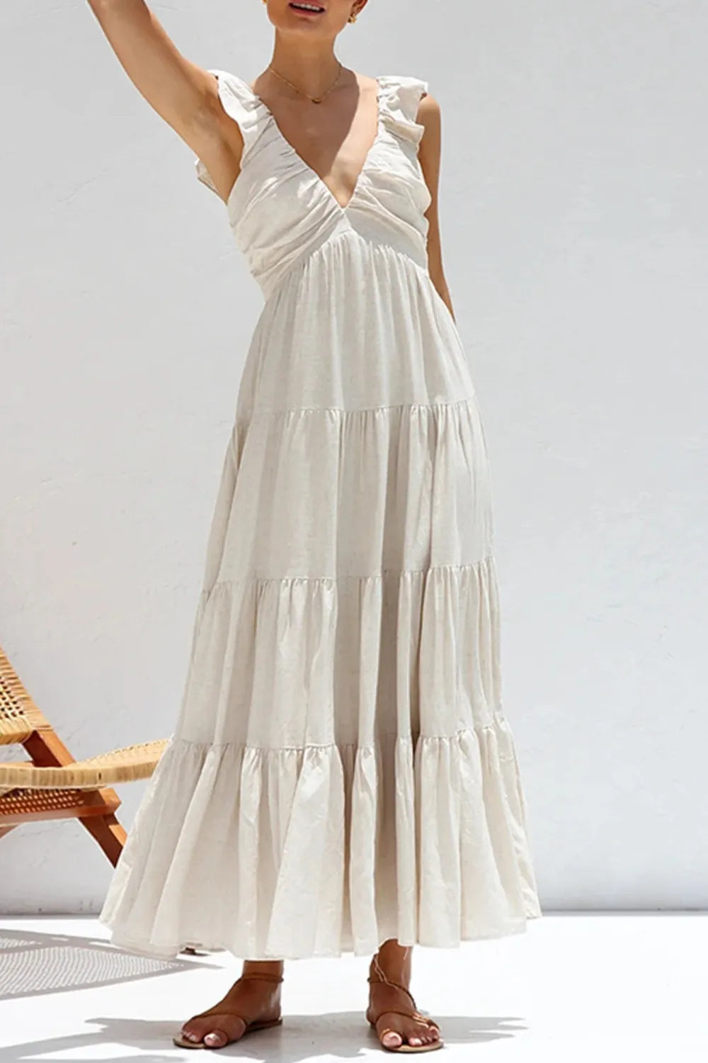 Ruffled V-Neck Tiered Dress