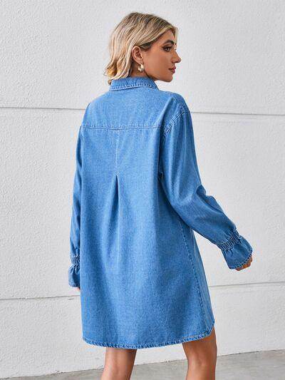 Pocketed Dropped Shoulder Mini Denim Dress for Women