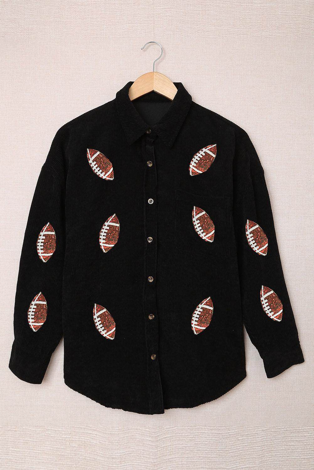 Sequin Football Button Up Long Sleeve Jacket for Women