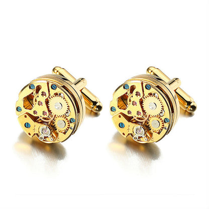 Light Luxury Cufflinks Men's Round Stainless Steel Machinery