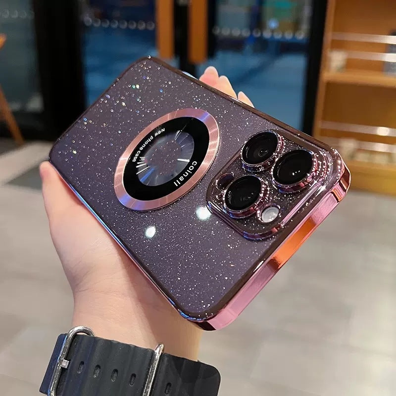 Electroplating Glitter Magnetic Magnifying Glass Phone Case
