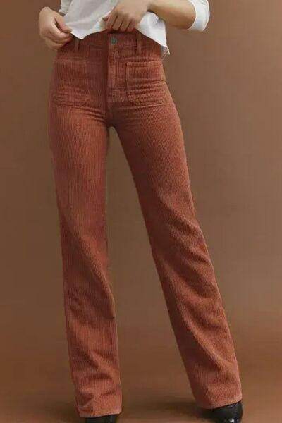 High Waist Square Pockets Corduroy Pants for Women