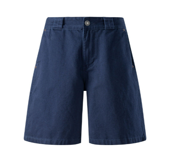 Non-stretch Navy Blue Wide-leg Mens Denim Shorts