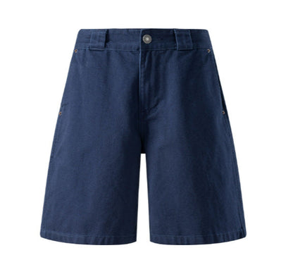 Non-stretch Navy Blue Wide-leg Mens Denim Shorts