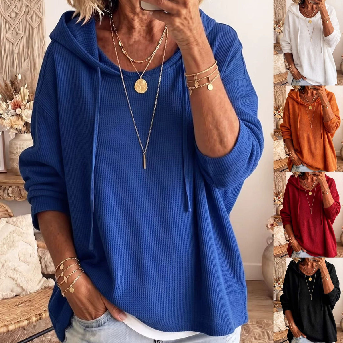Casual Solid-color Loose-fitting Sweatshirt With A Hood