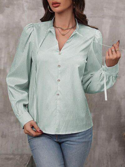 Striped Tie Neck Long Sleeve Shirt for Women Casual Wear