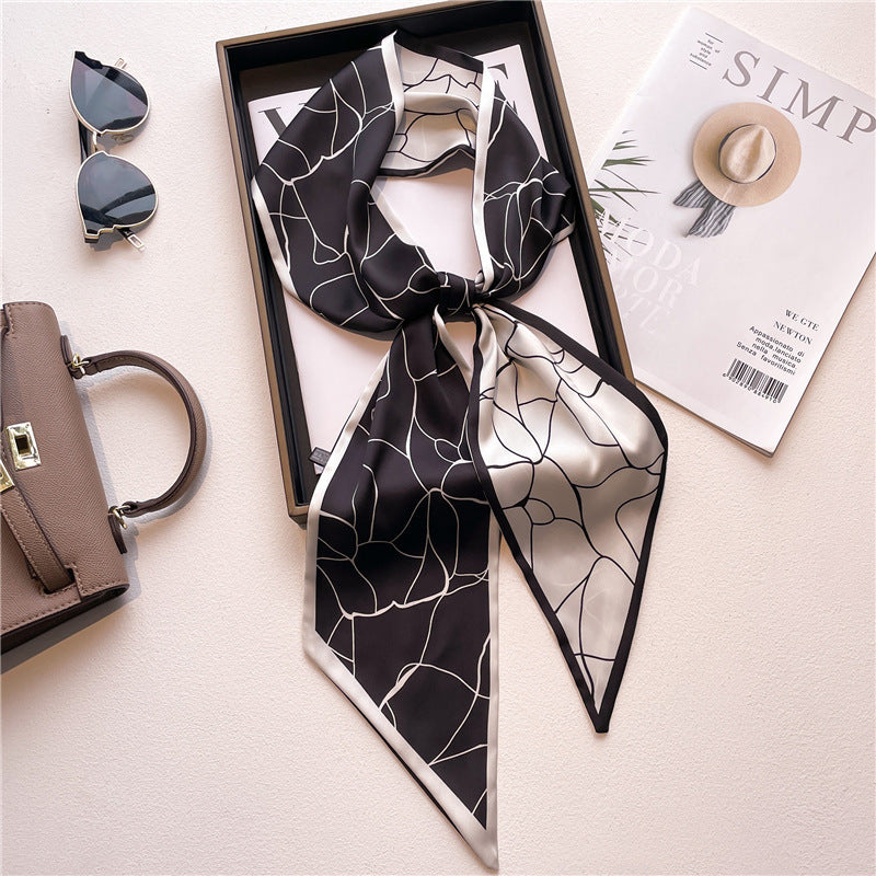 Thin Houndstooth Silk Scarf - Hair Tie