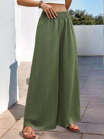 Perfee Smocked Wide Leg Pants for Women with Pockets
