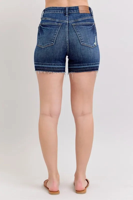 Judy Blue Full Size High Waist Tummy Control Destroy Release Hem Denim Shorts Plus Size