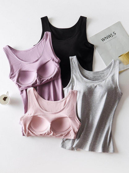 Round Neck Tank with Bra for Comfortable Everyday Wear