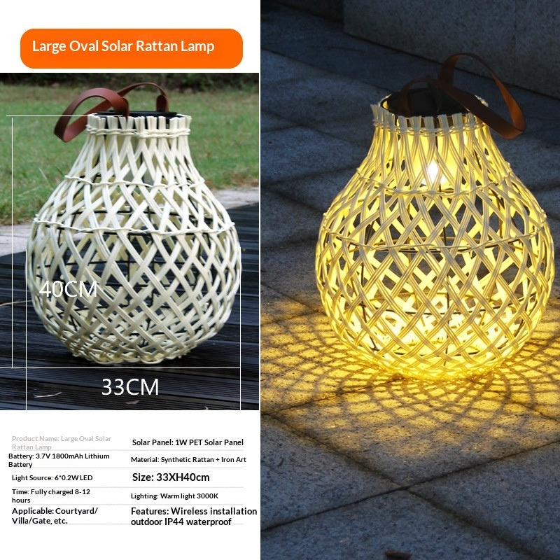 Outdoor Solar Lantern Lights Waterproof High Brightness Hanging Imitation Bamboo Weaving Hollowed Table Lamp Decoration
