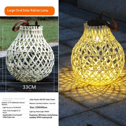 Outdoor Solar Lantern Lights Waterproof High Brightness Hanging Imitation Bamboo Weaving Hollowed Table Lamp Decoration