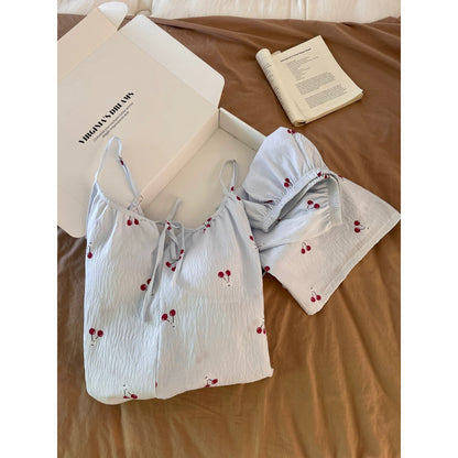 Summer Floral Strap Shorts Loungewear Set