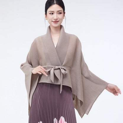 Loose-fitting Collared Tie-waist Irregular High-quality Versatile Cardigan Shawl