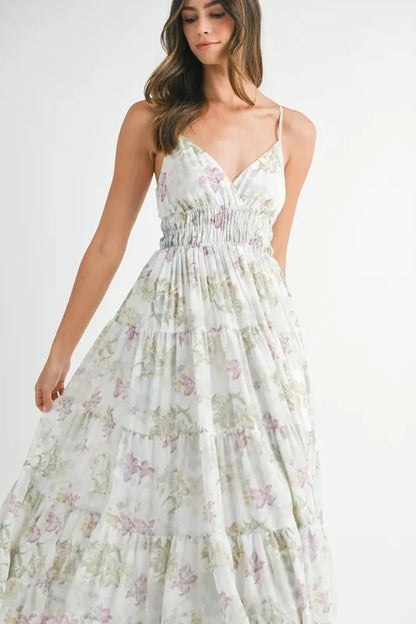 MABLE Floral Print Tiered Cami Maxi Dress