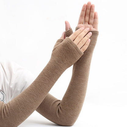 Women's Pure Cashmere Arm Warmers - Knitted Elastic Sleeve Covers for Winter Cold Weather Protection