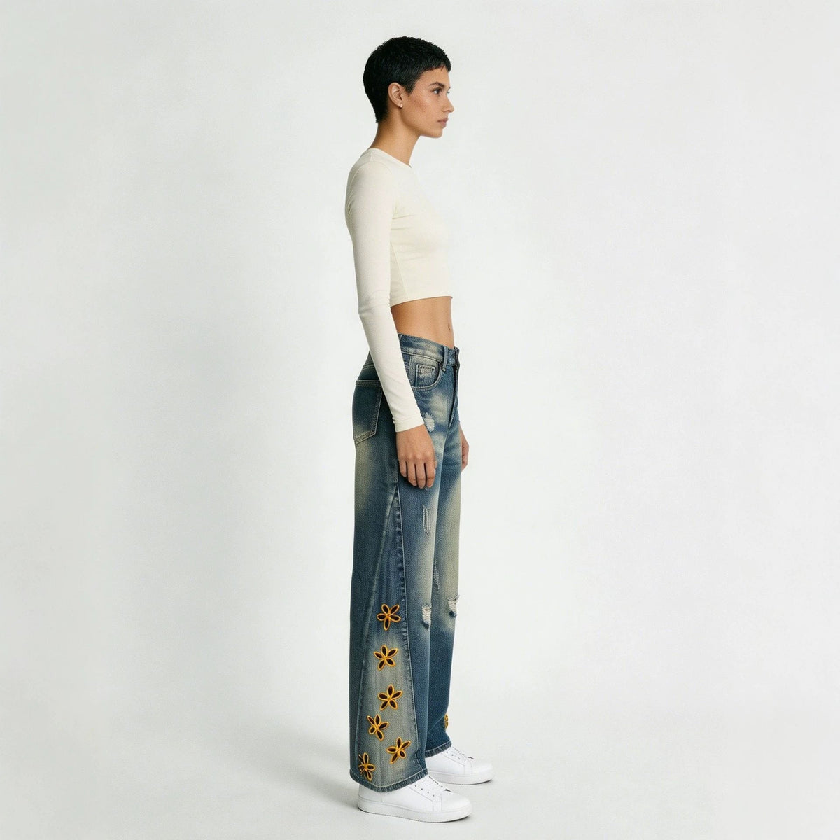 Retro Distressed Womens Denim Jeans