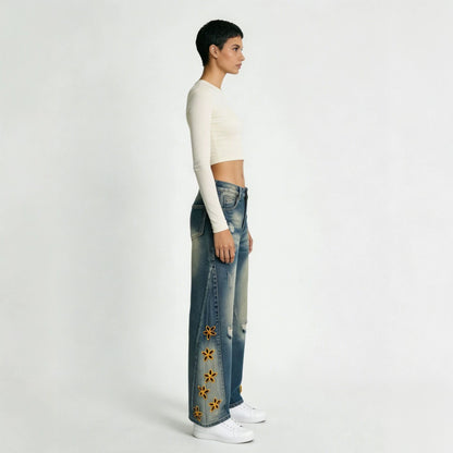 Retro Distressed Womens Denim Jeans