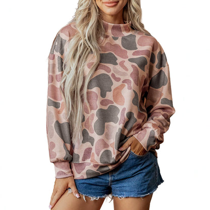 Women's Camouflage Fashion Round-Neck Long-Sleeve Loose-Fit Sweatshirt