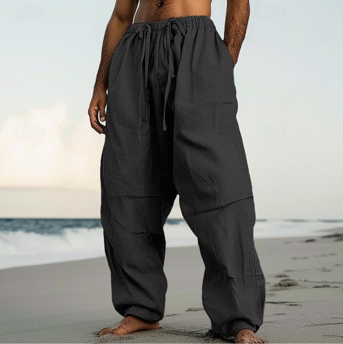 Beach Straight-leg Pants Plain Color Comfortable Daily Street