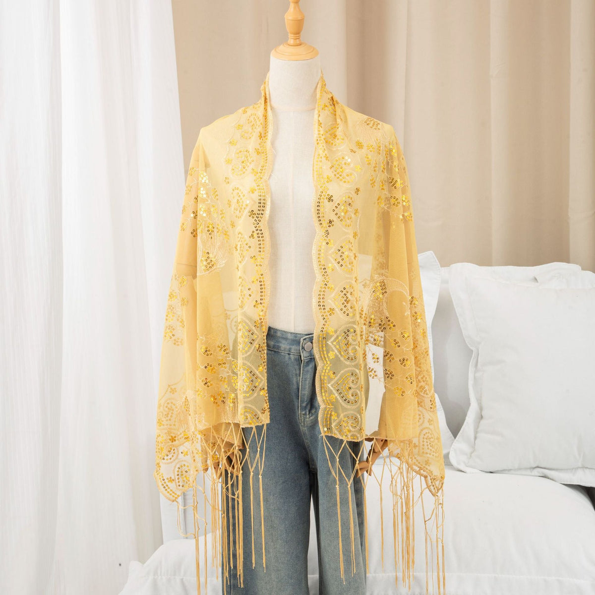 Evening Gown Paired With A Tassel Scarf