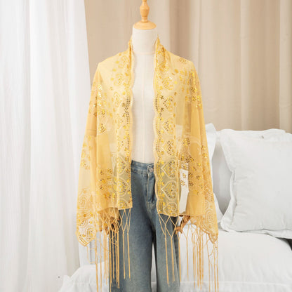 Evening Gown Paired With A Tassel Scarf