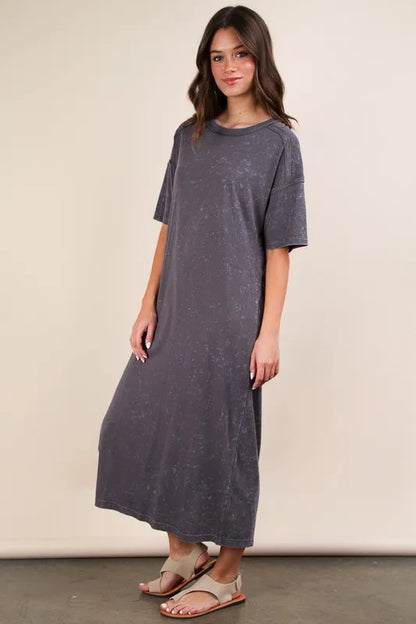 VERY J Plus Size Mineral Washed Casual Comfy Midi Dress