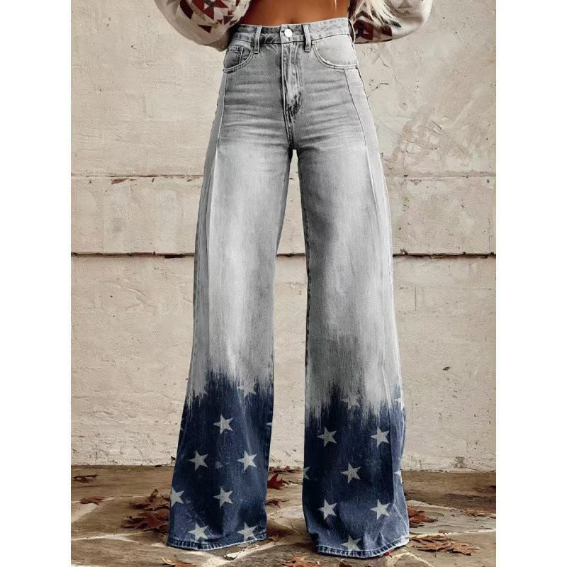Women's Casual Wide-leg Pants Low-rise Denim Straight-leg Style