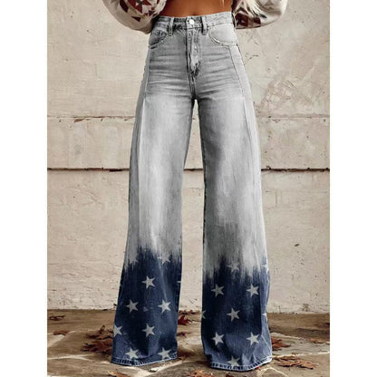 Women's Casual Wide-leg Pants Low-rise Denim Straight-leg Style