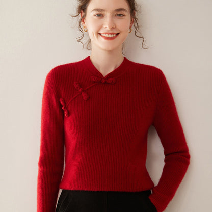 Chinese Cheongsam-Style Frog Button Goat Cashmere Sweater
